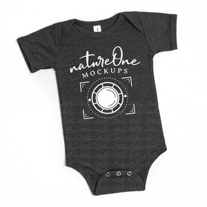 Bella Canvas 100B Dark Grey Heather Bodysuit Mockup, Baby Bodysuit Mockup, Simple Baby One Piece Flat Lay Mock Up