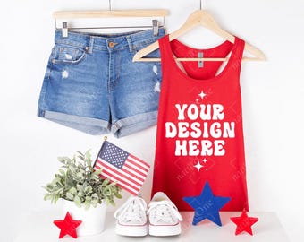 Next Level 1533 Red 4th of July Tank Top Mockup, Patriotic Racerback Hanging Hanger Mock Up, Real Photo Mockup (Digital Download)