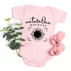 Bella Canvas 100B Pink Bodysuit Mockup, Cute Pink Onesie Baby Flat Lay Mock Up, Flatlay Real Photo Mockup, POD (Digital Download)
