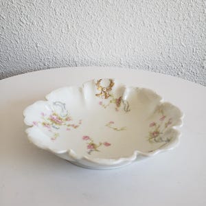 Haviland Limoges France Schleiger 57B Miska do serwowania Różowa, kwiatowa, zielona, zwój 6,5&quot;×6&quot;