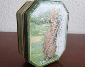 Vtg 1990s Tin Octagonal Small Candy  Box Golf By Keller Charles Philadelphia