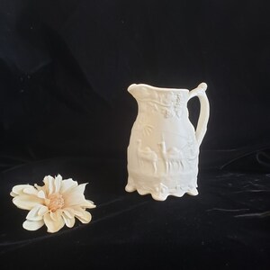 Midcentury Matte Milk Porcelain Pitcher Creamer Mythology Pattern/
