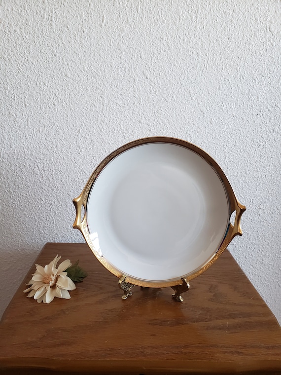 Antique Hutschenreuter JHR GELB Bavaria Germany Cake Porcelain Plate W/ Stand/