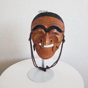 Korean Traditional Insadong Hahoe Tal Hand Carved Wood Mask Wall Art Mouth Moves