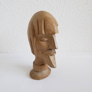 Vintage Handcarved One Piece Solid Wood Head Figurine made in Ecuador. Height 8&quot;