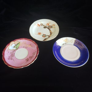 Vintage 3 Item Porcelain Craftsman Hanpainted Saucers Made In Japan.