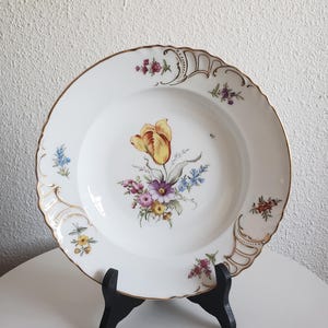 Antique Nymphenburg  Germany Floral Gold Trim Handpainted Porcelain Bread Serving