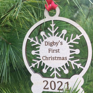 Personalized Dog Name Ornament Pups First Christmas Dog Lover Christmas Gift Pet Name Ornament Personalized Tree Ornament image 1