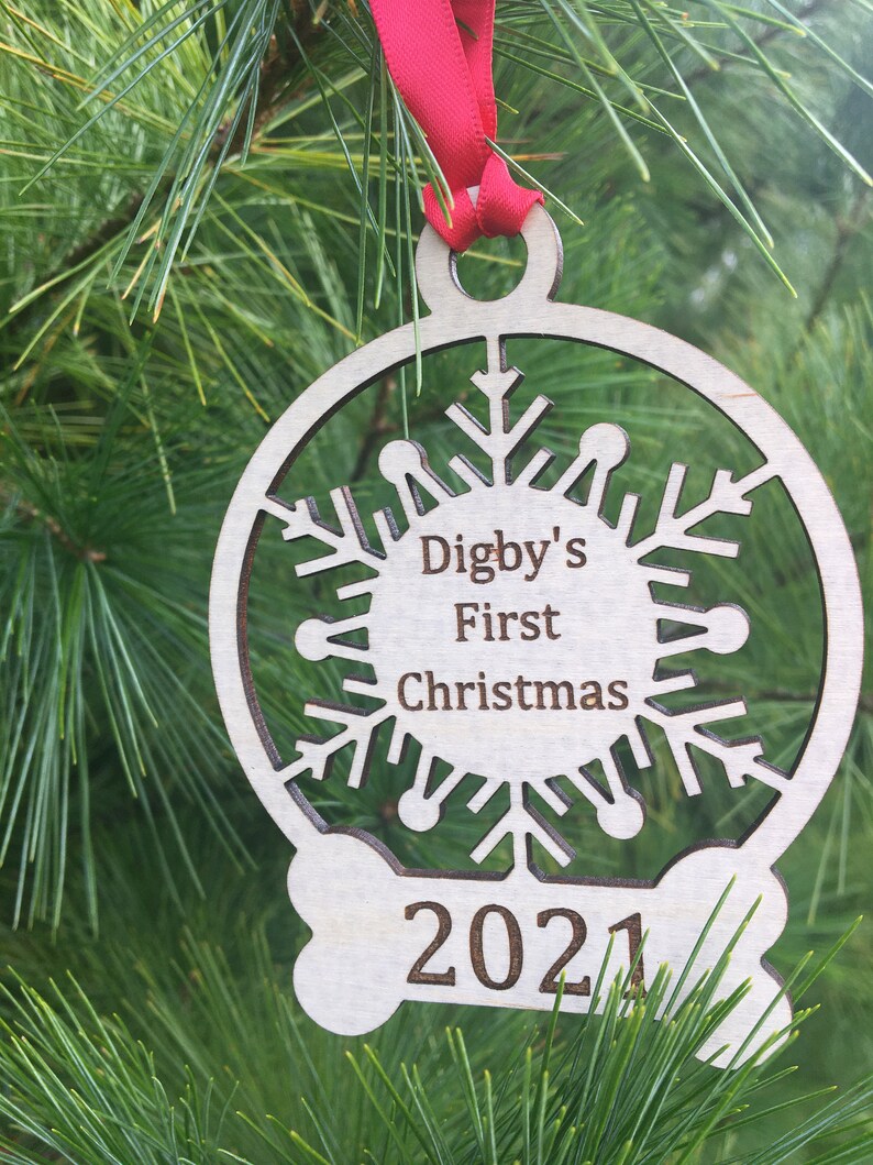 Personalized Dog Name Ornament Pups First Christmas Dog Lover Christmas Gift Pet Name Ornament Personalized Tree Ornament image 1