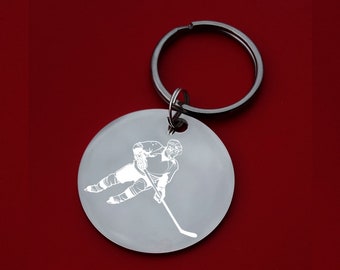 Personalized Hockey Player Keychain - Engraved Stainless Steel Keepsake