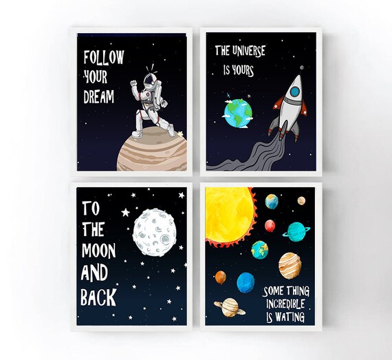 Outer Space Theme Bedroom Decorations Kids Girl Baby Boy Nursery Solar System Poster Galaxy Wall Art Planet Wall Stickers Space Wall Decals