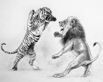 Fallen Kingdom Tiger vs Lion Printable Watercolor Painting | Etsy