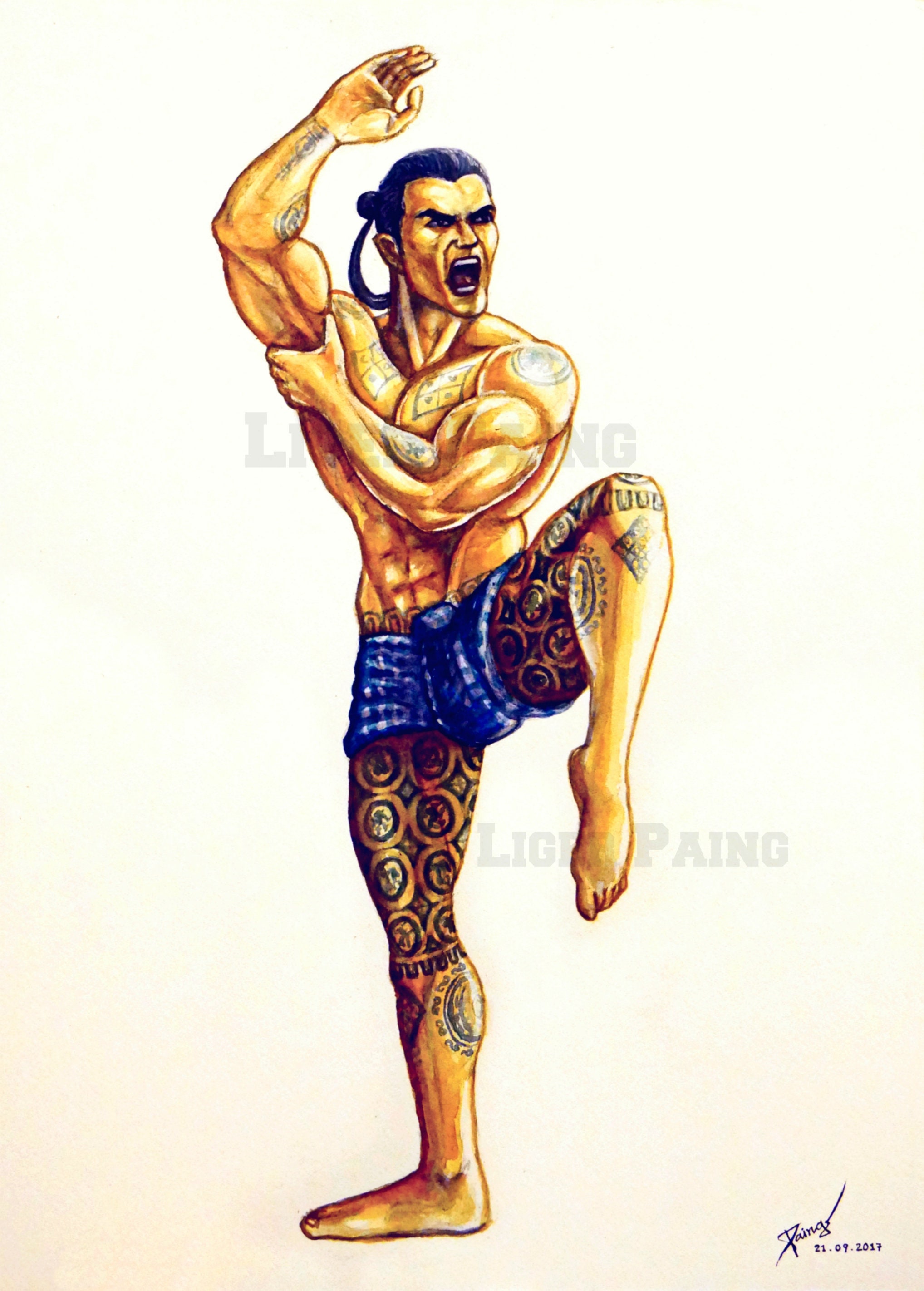 Lek Kha Moun Symbol of Lethwei Printable Watercolor Etsy