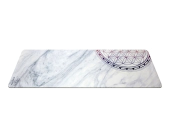 Towel - Naturel Rubber Yoga Mat combo. Great for sweaty practice (Yoga, Pilates, Fitness) or meditation. Marble Mandala printed. Long.