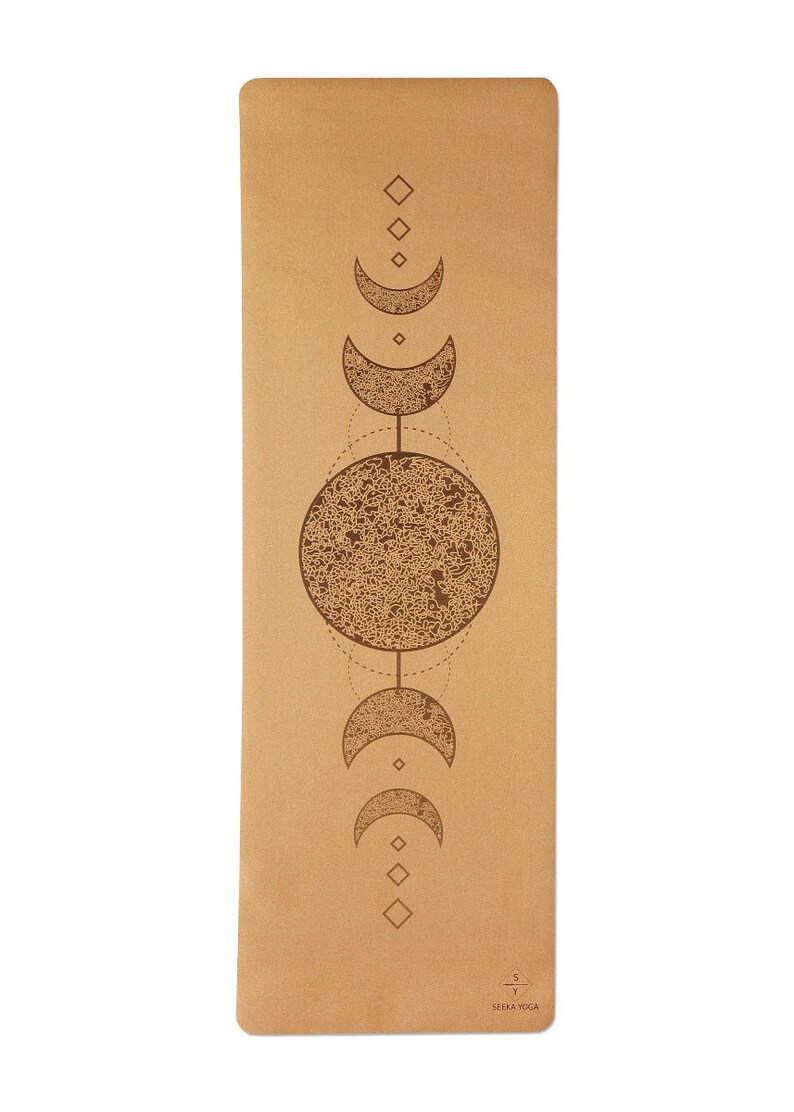 NATURAL CORK yoga mat 100% Natural Rubber bottom, Cork top Moon Laser Printed Pilates Mat Meditation image 4