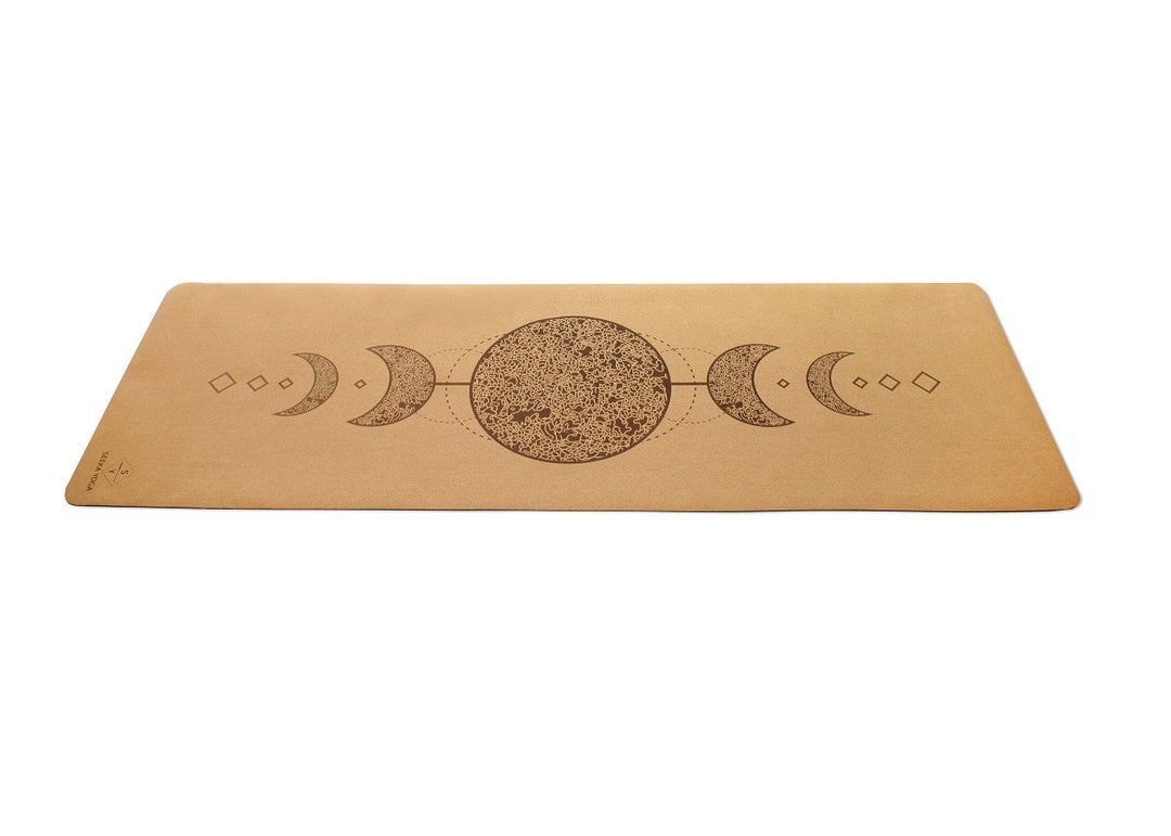 NATURAL CORK Yoga Mat 100 Natural Rubber Bottom, Cork Top Moon Laser Printed Pilates Mat