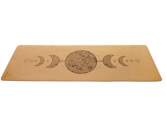 NATURAL CORK yoga mat- 100% Natural Rubber bottom, Cork top - Moon Laser Printed Pilates Mat Meditation