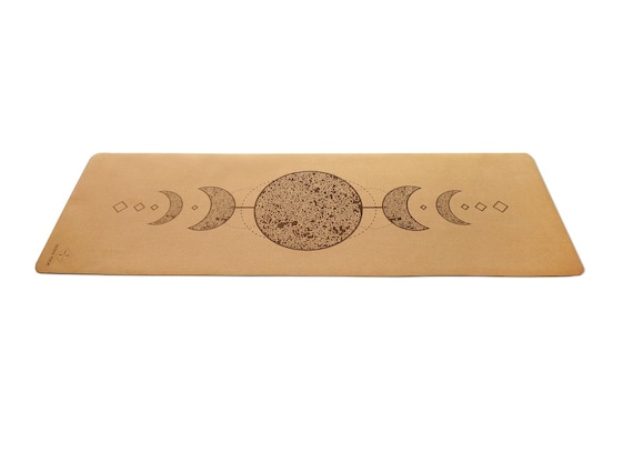 NATURAL CORK yoga mat- 100% Natural Rubber bottom, Cork top - Moon Laser Printed Pilates Mat Meditation