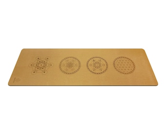 Natural Cork Yoga Mat - Natuurrubber bodem - Sacred Geometry Mandala Laser Printed Pilates Mat Meditatie