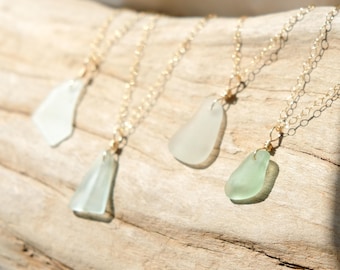 Genuine Sea Glass Necklace, 14K Gold Filled Chain, Coastal Jewelry, Ocean Pendant