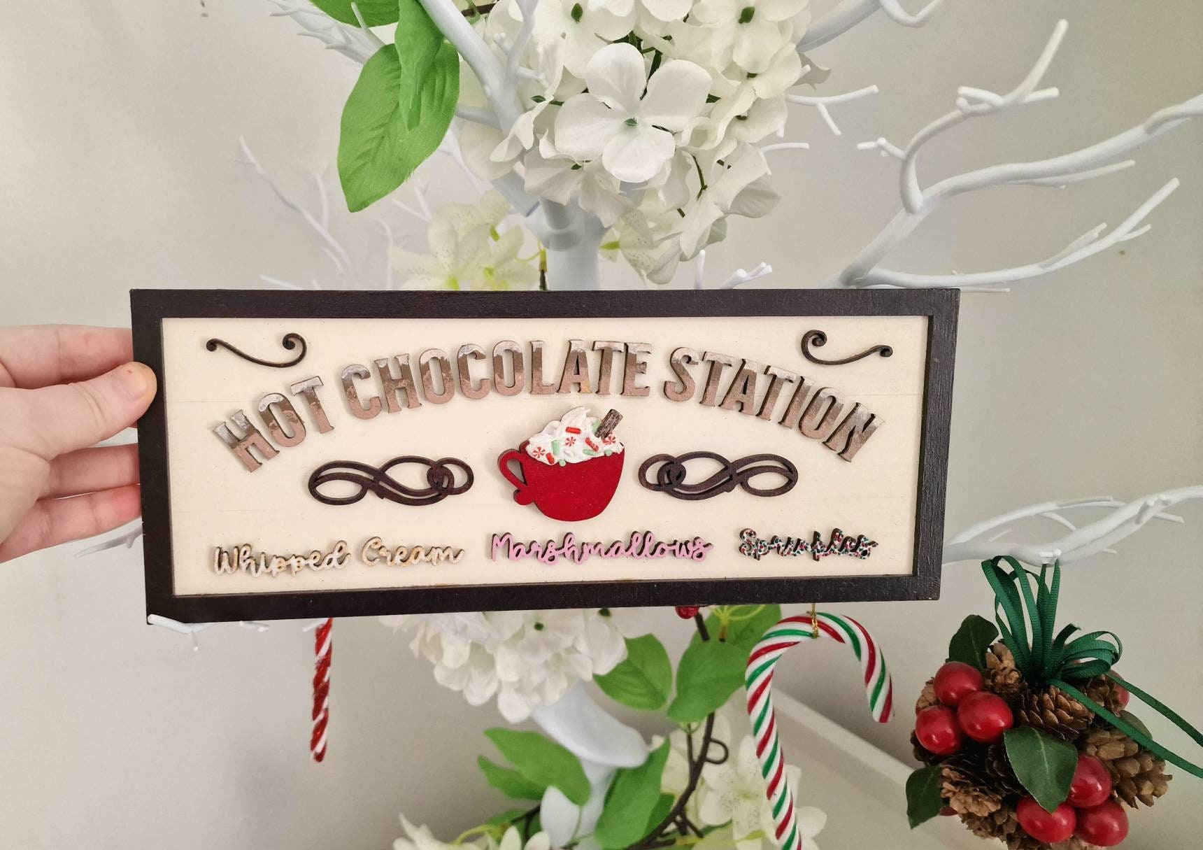 Winter Hot Cocoa Station on Serving Tray with Toppings and Free Printables  - Small Gestures Matter