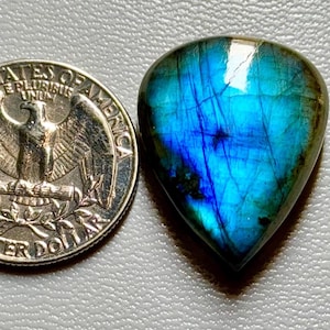 Wonderful Blue Flashy Labradorite Gemstone Pear Shape Size 26x20x7 MM (35CT) ! Good Quality Labradorite Cabochon Making All Jewelry !!!