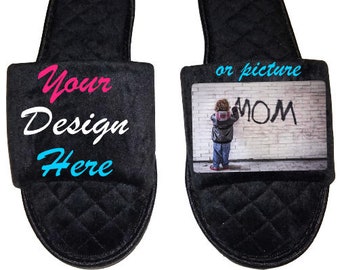 Personalized Women's open toe Slippers House Shoes slides gift mom sister daughter custom