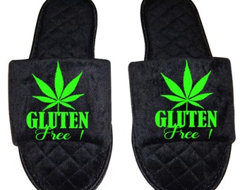 Gluten free Marijuana mmj medicinal weed mary Jane Women's open toe Slippers House Shoes slides mom sister daughter custom gift