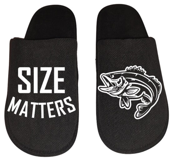 Size Matters Bass Fishing Men's Slippers / House Shoes Slides Funny Husband  Gift 