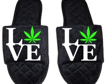 Love Marijuana mmj medicinal weed mary Jane Women's open toe Slippers House Shoes slides mom sister daughter custom gift