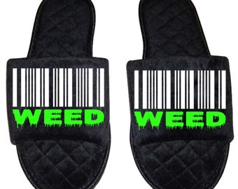 Barcode drip Marijuana mmj medicinal weed mary Jane Women's open toe Slippers House Shoes slides mom sister daughter custom gift