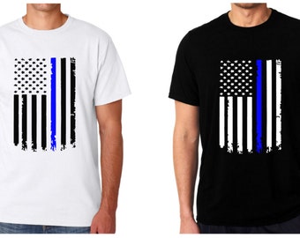 Police officer thin blue line distressed distorted American flag T shirt gift