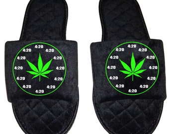 420 clock Marijuana mmj medicinal weed mary Jane Women's open toe Slippers House Shoes slides mom sister daughter custom gift