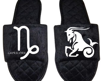 Capricorn Zodiac sign Astrology Horoscope Women's open toe Slippers House Shoes slides mom sister daughter custom gift