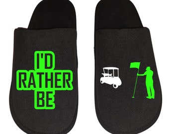 Golf I&#39;d rather be Golfing Mens Slippers / House Shoes slides gift