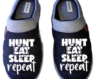 Hunt eat sleep repeat Men's DF by DEARFOAMS hunting Slippers House Shoes slides father dad husband gift