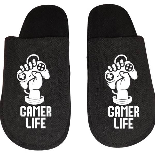 Gamer life Vintage video game over menu Gamer Men's Slippers / House Shoes slides gift