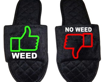 Thumbs up down Marijuana mmj medicinal weed mary Jane Women's open toe Slippers House Shoes slides mom sister daughter custom gift