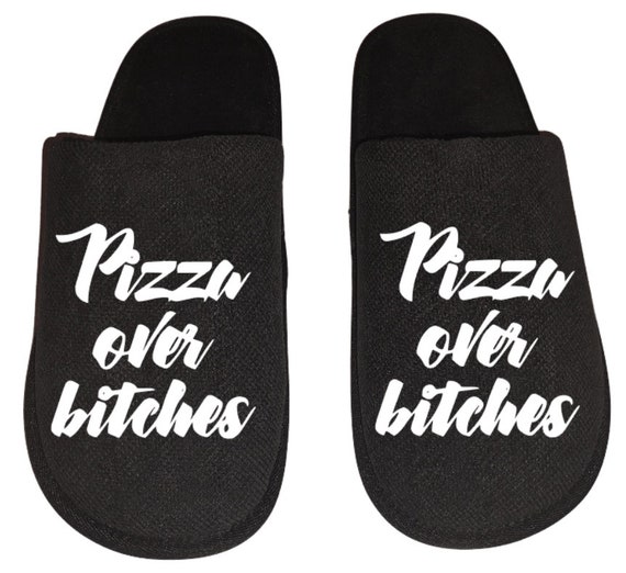 Pizza Over Bitches Funny Men's Slippers House Shoes Slides Gift