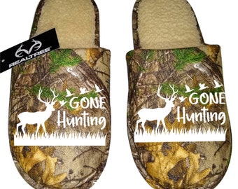 Gone hunting REALTREE camo camouflage Men's hunting Slippers House Shoes slides father dad husband gift