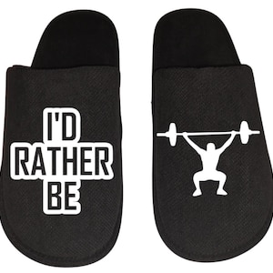 Weightlifting I&#39;d rather be lifting weights  Men&#39;s Slippers / House Shoes slides gift