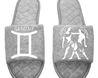 Gemini Zodiac sign Astrology Horoscope Women's open toe Slippers House Shoes slides mom sister daughter custom gift