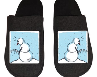 Funny snowman peeing frozen Christmas Men's Slippers / House Shoes slides gift