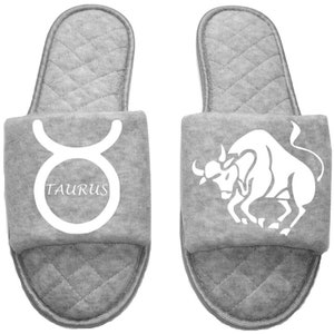 Taurus Zodiac sign Astrology Horoscope Women's open toe Slippers House Shoes slides mom sister daughter custom gift GREY - normal width