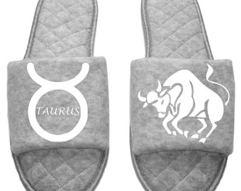 Taurus Zodiac sign Astrology Horoscope Women's open toe Slippers House Shoes slides mom sister daughter custom gift