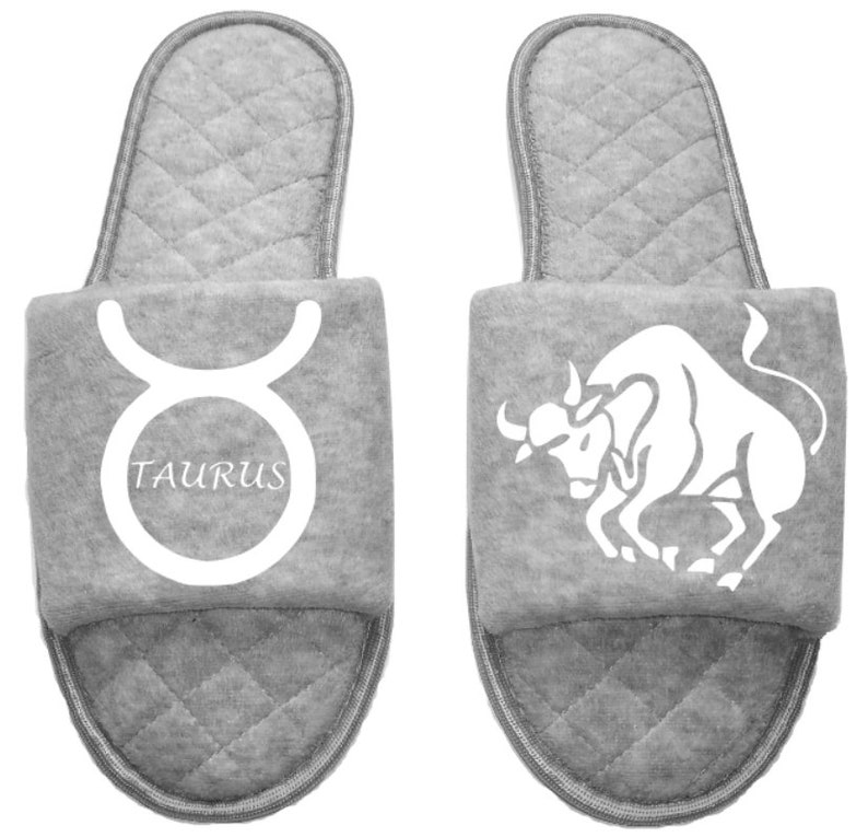 Taurus Zodiac sign Astrology Horoscope Women's open toe Slippers House Shoes slides mom sister daughter custom gift GREY - normal width