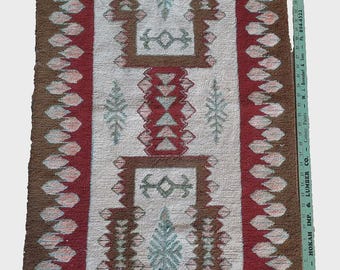Tapete Kilim antigo vintage feito à mão em lã com padrão geométrico tribal *26" x 43"