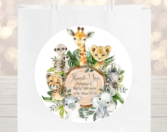 Personalized Baby Shower Gift Bag, Bridal Shower Party Bag, Watercolor Jungle Wild Safari Themed Favor Gift Bags - ZS33