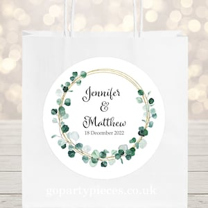 Personalised Wedding Party Bag, Wedding Favour Gift Bags, Watercolor Eucalyptus Wreath, ZW20