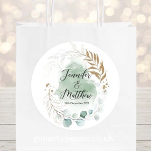 Personalised Wedding Party Bag, Wedding Favour Gift Bags, Watercolor Eucalyptus Frame, Wedding Greenery Botanical, ZW68